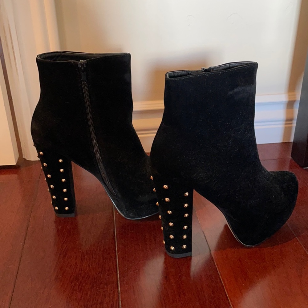 Studded velvet block heels